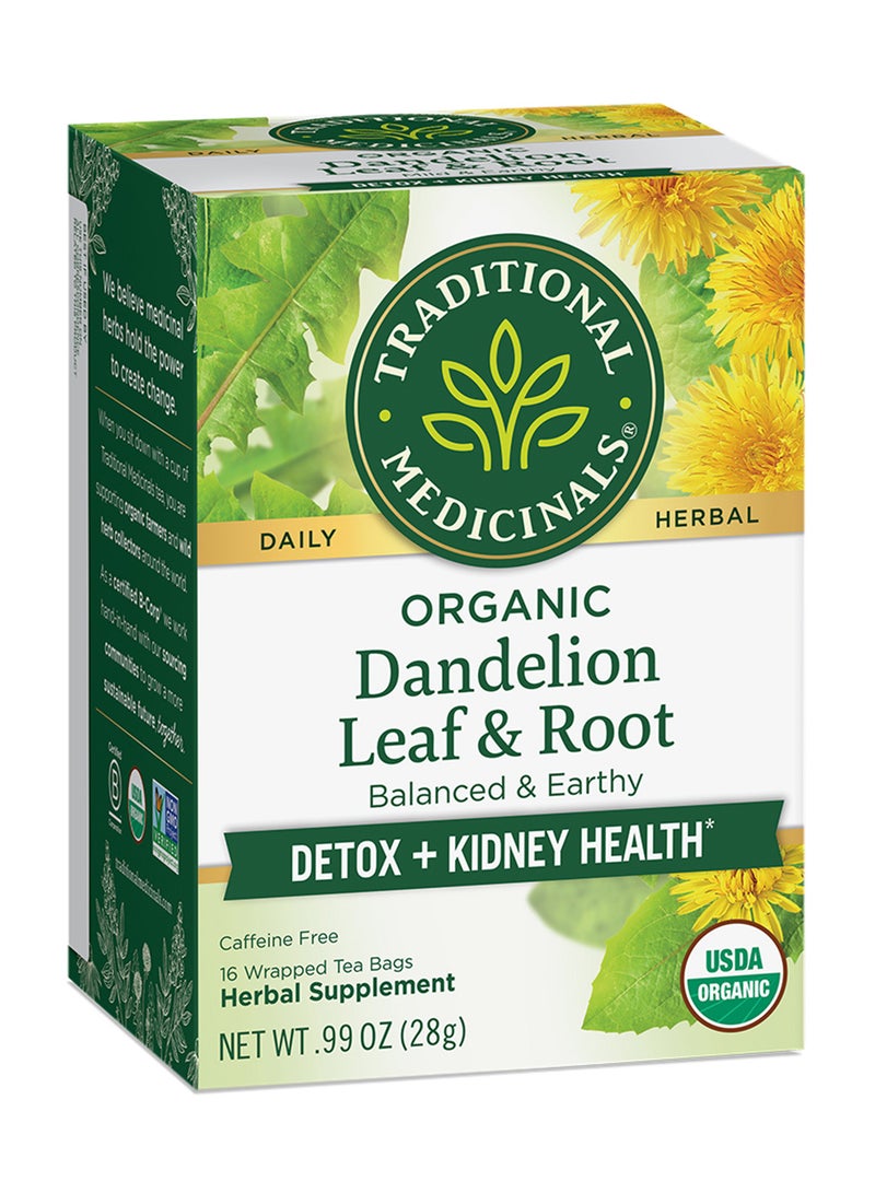 Traditional Medicinals Organic Dandelion Leaf & Root For Detox & Kidney Health, Caffeine Free, 16 Tea Bags 28grams - Image 1